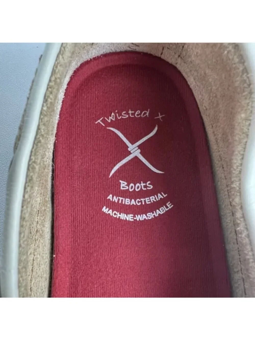 Twisted X Womens Leather Driving Moccasin Loafers Dusty Tan White Shoes size 5.5
